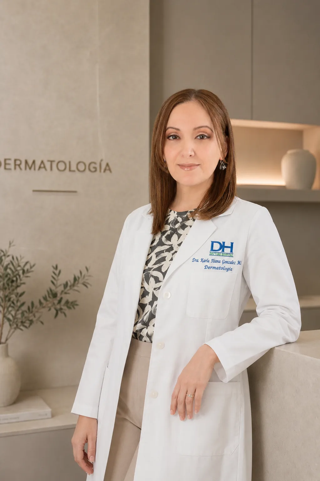 Dra. Karla I. Gonzalez Gonzalez, dermatóloga, en un retrato editorial premium